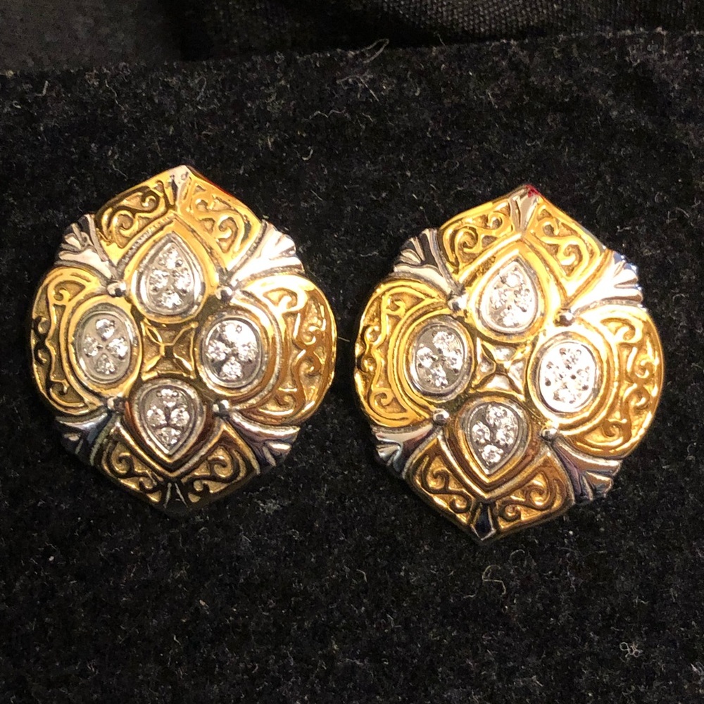 Vintage Stainless steel cubic zirconia (cz) earrings in gold and silver tone